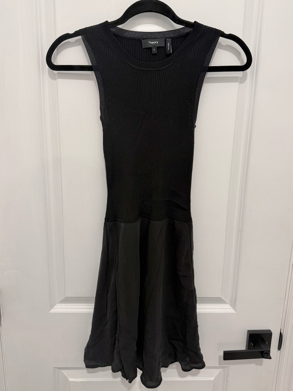Theory Black Ribbed Bodice A-Line Mini Dress